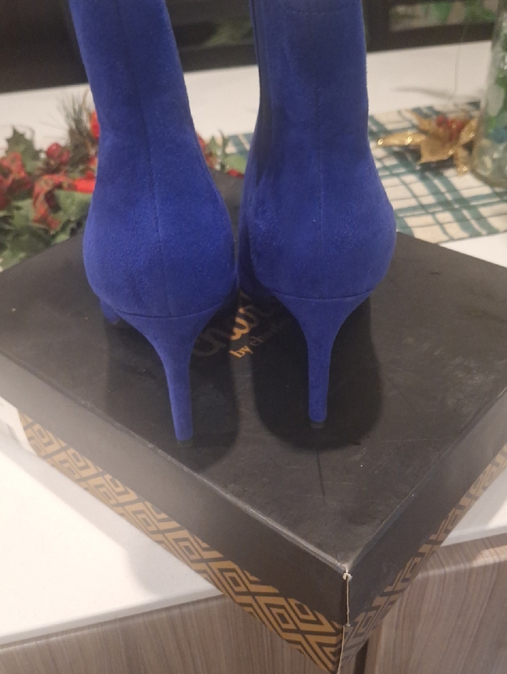 Blue Suede Stiletto Booties - Women's Fashion Heel